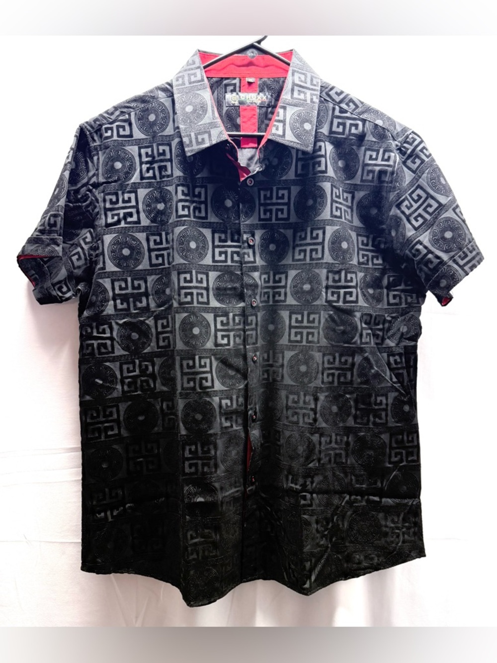 Chuxx Men's Black Patterned Short-Sleeve Shirt Size XL